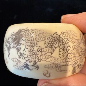 Vintage Bone/Faux Ivory Dragon & Cloud Motif Cuff Bracelet